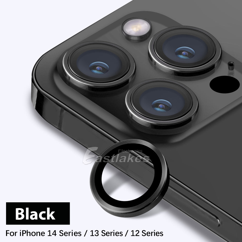 Apple iPhone 14 13 Series Metal Camera Lens Tempered Glass Protector Black - Eastlakes Electronics